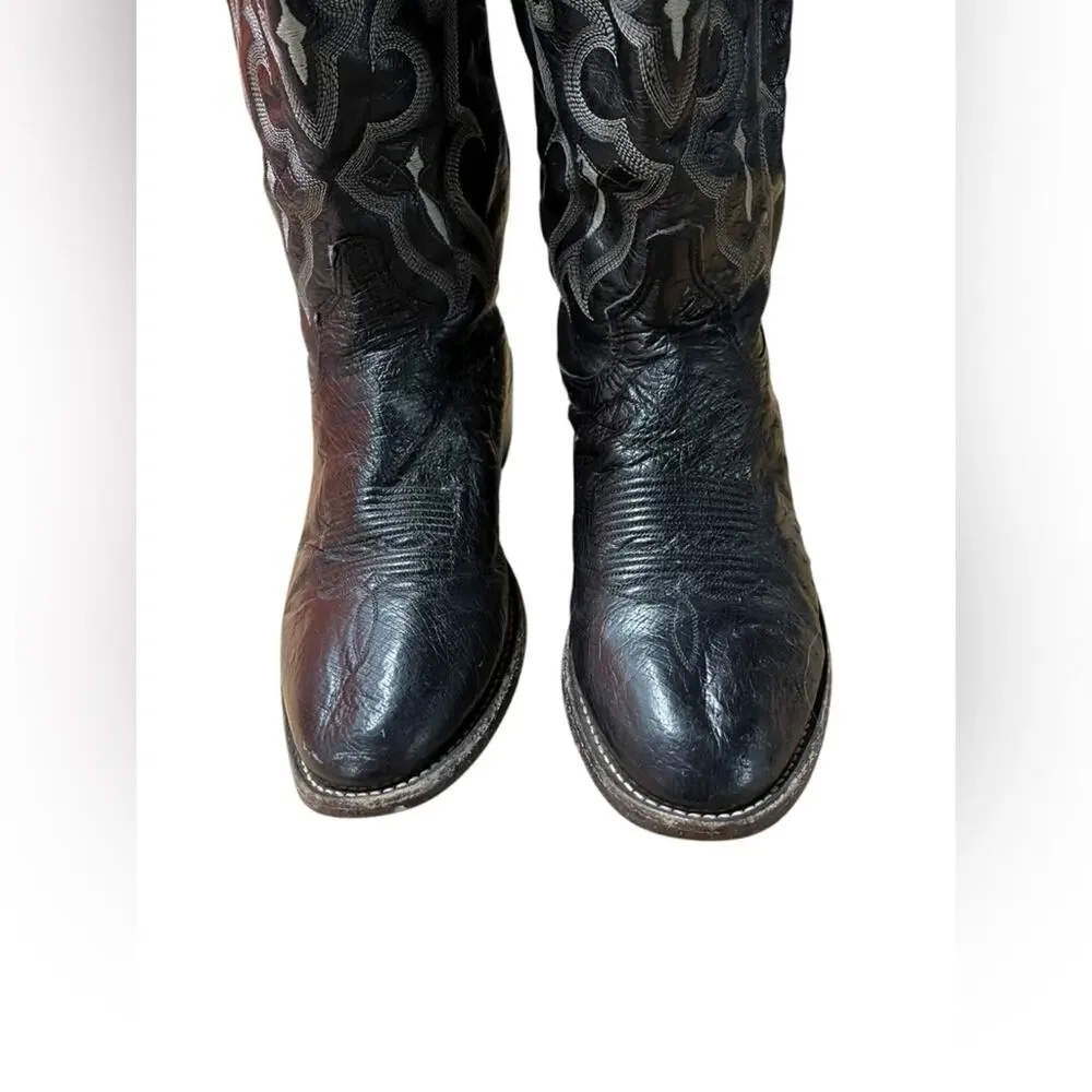 Tony Lama Black Leather Cowboy Boots size:9